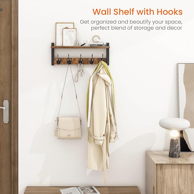 Homode Wall Hooks with Shelf, Wood Coat Rack with Shelf Wall-Mounted, Entryway - Image 2