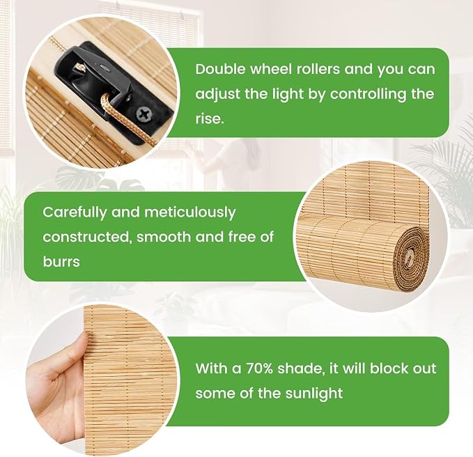 Bamboo Blinds, Custom Sizes Roller Shades - Image 2