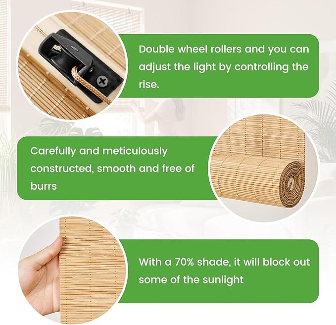 Bamboo Blinds, Custom Sizes Roller Shades - Image 2