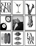LOARTVE 9Pcs Black and White Fashion Wall Art Prints Trendy Leopard Stockholm by LOARTVEART