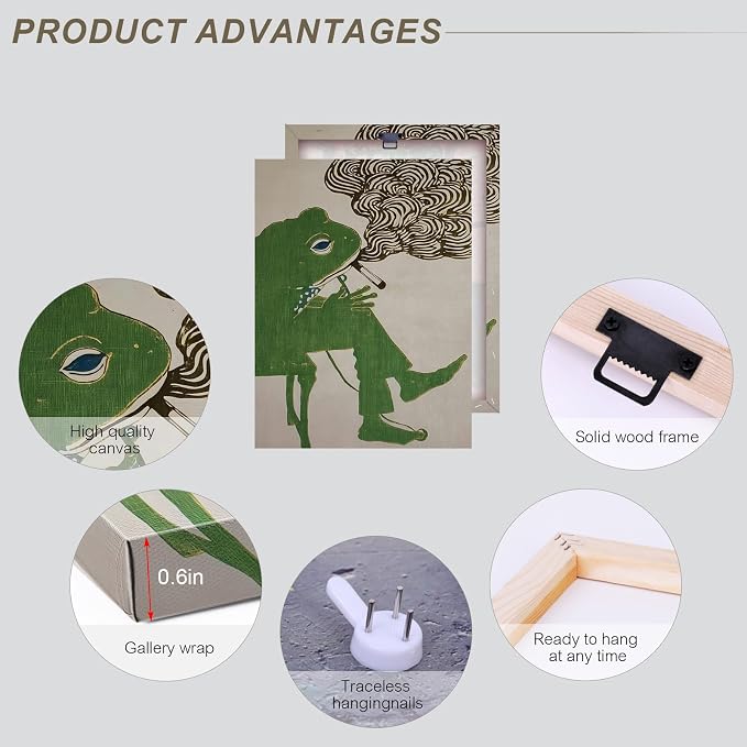 ALMLZL Funny Smoking Frog Wall Art Humorous Animal Whimsical Green Frog Canvas - Image 5