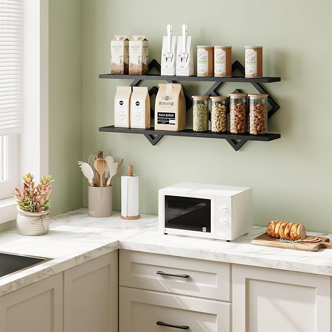 ELYKEN Floating Shelves for Wall, 2-Tier Wall Mounted Storage Shelves for Books - Image 3