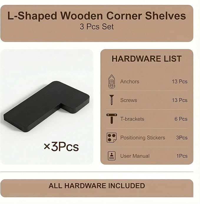 16 Inch Solid Wood Floating Corner Shelves 3 Pack - Image 4
