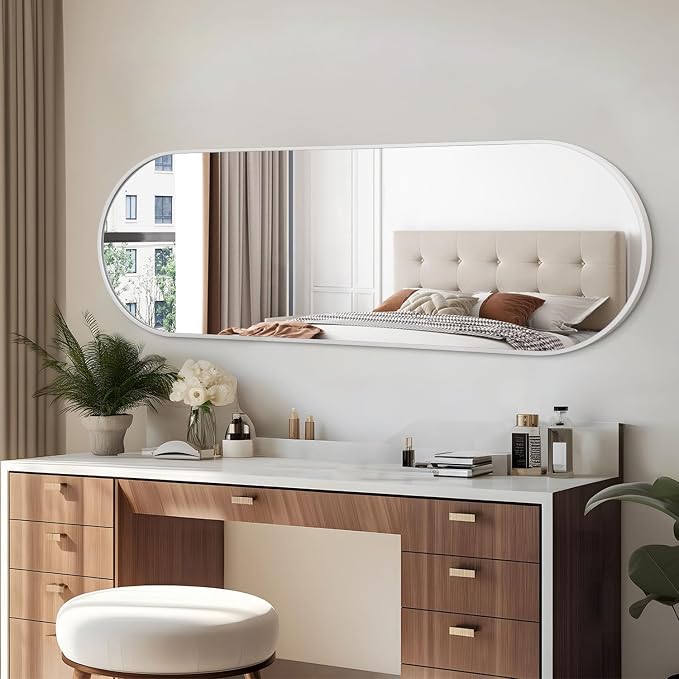 Oval Bathroom Mirror 48 x 16 Inch, Large White Full Length Mirror, Oval Pill - Image 4
