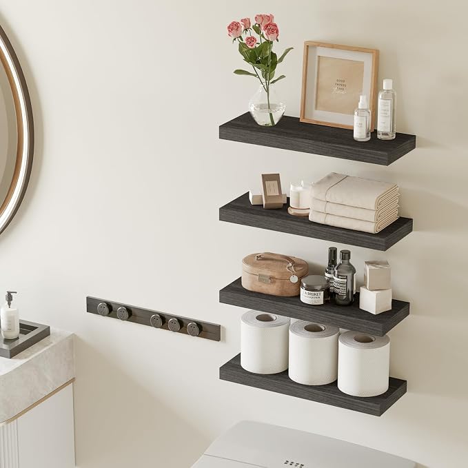 Fixwal 15.8in Floating Shelves, Rustic Wood Finish Wall Shelves Set of 4 - Image 2