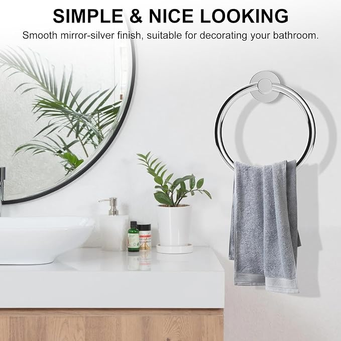 SetSail Towel Holder for Bathroom Wall 4 Packs Towel Ring Stainless Steel Heavy - Image 6