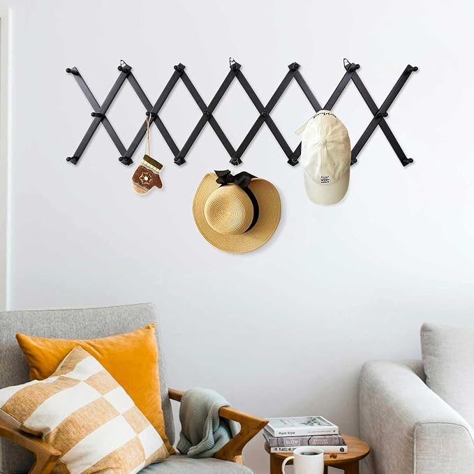 SCUNDA Wall Rack with 20 Hooks, Wooden Wall Expandable Coat Rack - Image 6