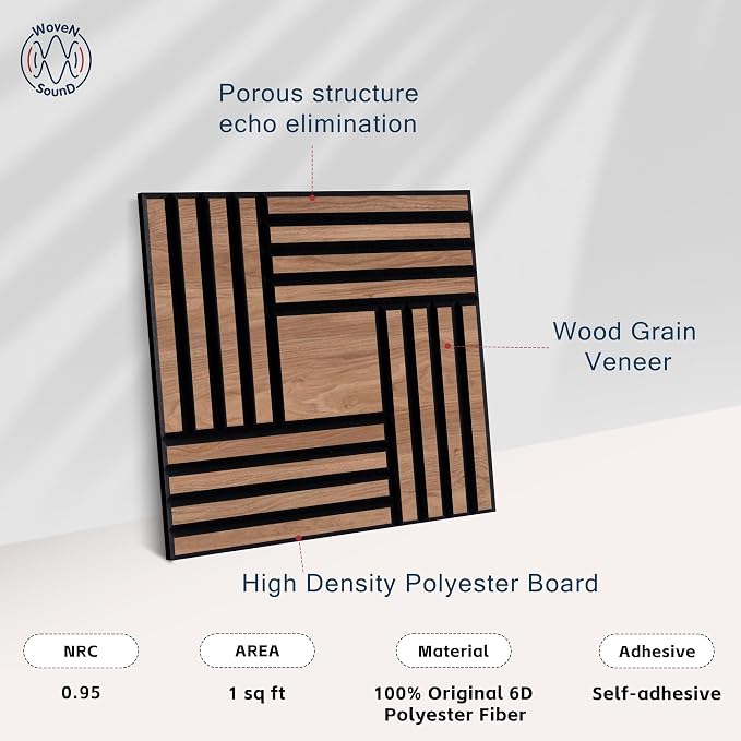 WoveN SounD Artisan Acoustic Wall Panels, 16 Pack 12x12 Inch, PVC Wood Grain - Image 3