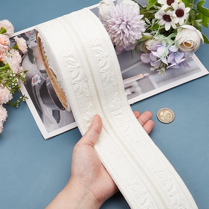 CRASPIRE 90.5 x 3 Wider White Foam Flexible Molding Trim Peel and Stick Self - Image 3