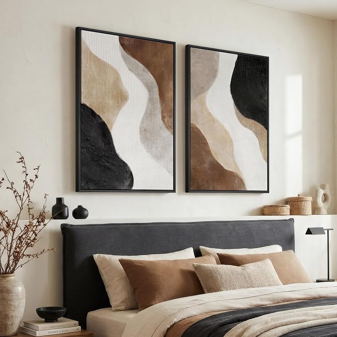Large Framed Neutral Abstract Wall Art Set of 2 - Image 2