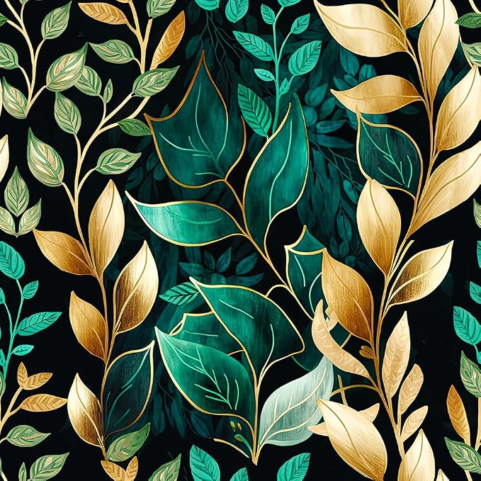 Vintage Dark Green Vine Leaf Plants Black Golden Fairy Garden Peel and Stick by VistaPalette