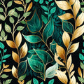 Vintage Dark Green Vine Leaf Plants Black Golden Fairy Garden Peel and Stick by VistaPalette