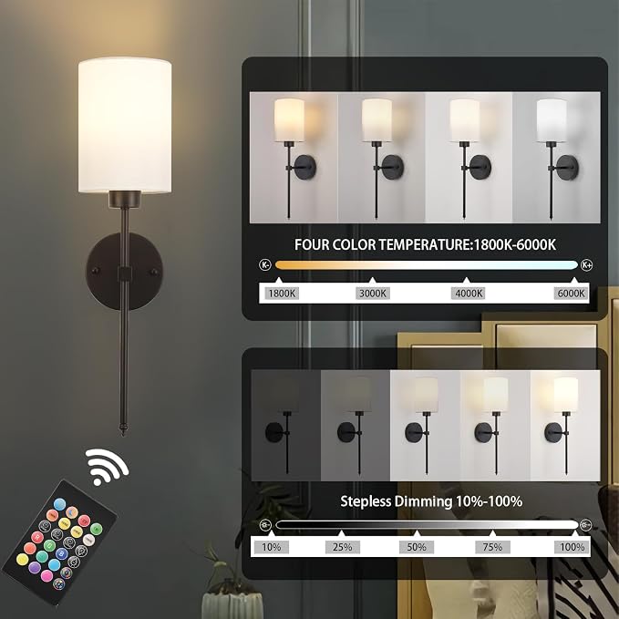 Battery Operated Wall Sconces Set of Two, Wireless Rechargeable Wall Light - Image 5