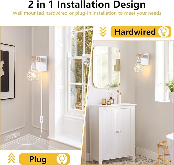 Lomoky White Plug in Wall Sconces Set of Two, Modern Wall Lights - Image 5