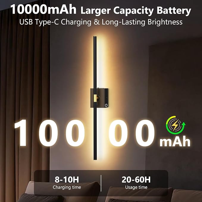 1 Pack Battery Operated Wall Sconce - 10000mAh Wireless Sconce Rechargeable - Image 3