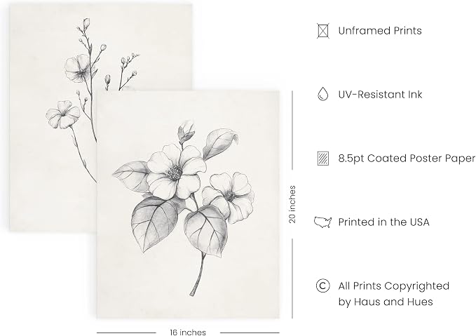 HAUS AND HUES Grey Floral Wall Art - Image 2