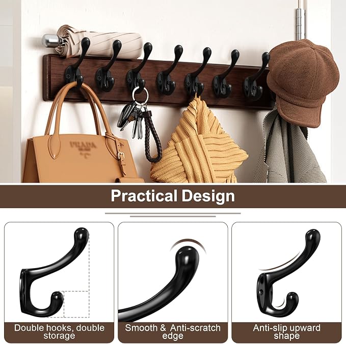 Coat Hooks, 16 Pack Black Metal Heavy Duty Screw-in Wall Hooks - Image 6