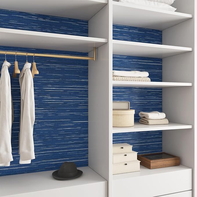 Livelynine Blue Grasscloth Peel and Stick Wallpaper Textured Prepasted Navy - Image 4