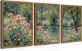 Framed Monet Wall Art Set of 3, Impressionist Botanical Floral Canvas Wall Decor by Unknown
