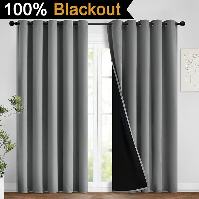 Yakamok 100% Grey Blackout Curtains - Image 2