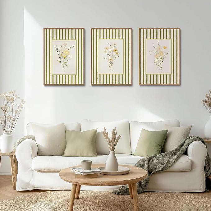 KISSFOX 3 Piece Framed Wall Art Floral Wall Decor Wildflower Canvas Wall Art - Image 2