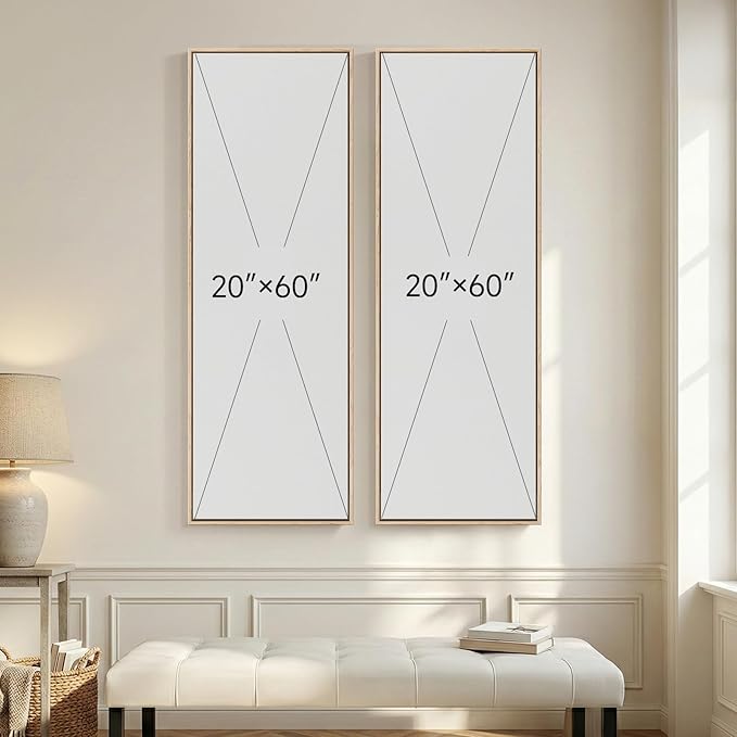 Long Narrow Framed Neutral Abstract Vertical Wall Art, 2 Piece Modern Canvas - Image 4