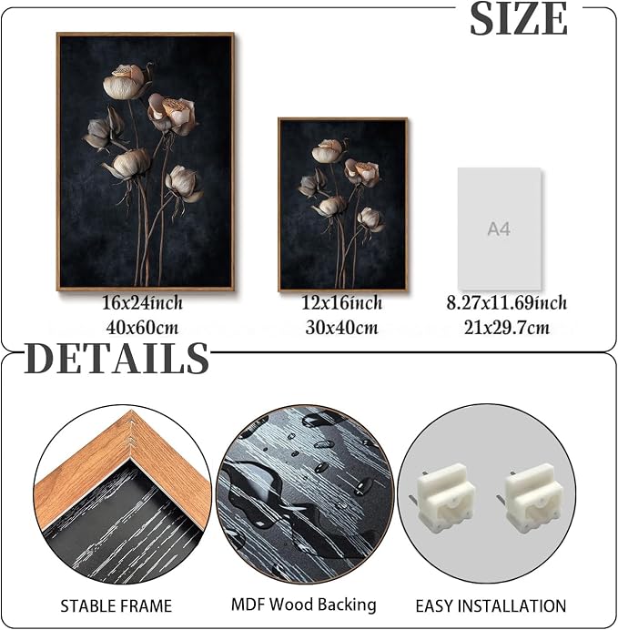 KISSFOX 3 Piece Moody Dried Flower Canvas Wall Art - Image 3