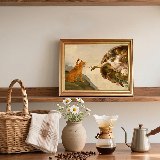 Fantasy Artists Divine Feline Encounter Gold Framed Wall Art, Modern Angel & - Image 3