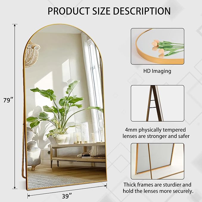Beauty4U 79" x 39" Large Arched Full Length Mirror - Image 3