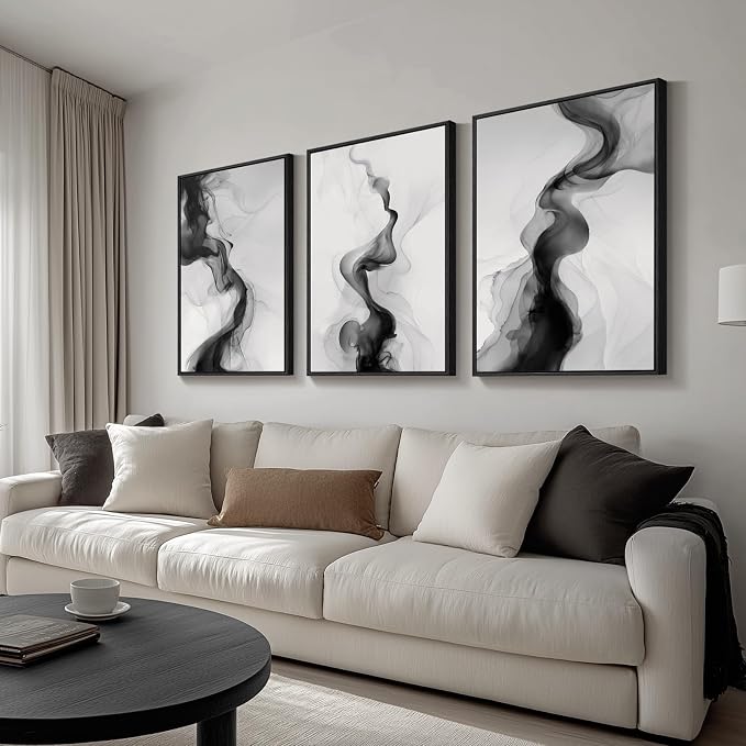 Large Framed Black and White Abstract Wall Art - Image 2