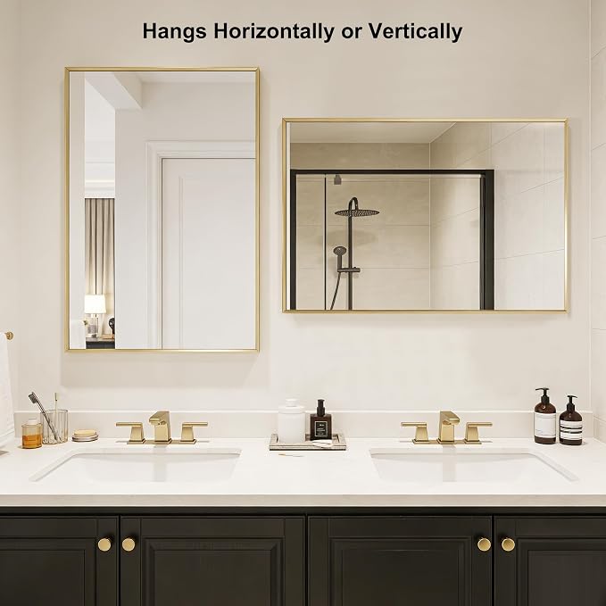 BOMINICA Brushed Gold Bathroom Mirror - Image 8