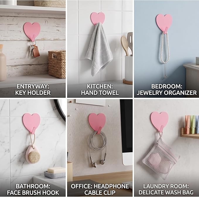 Heart Wall Hooks, 8 Pack, Small Pink Decorative Accessories, Purse Hanger - Image 5