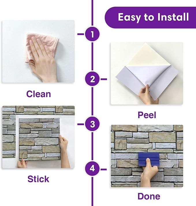 3D Peel and Stick Faux Stone Wall Panels 11.8" x 11.8" 10-Pack, Stone-Look Wall - Image 6