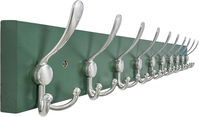 SKOLOO Creations Forest Green Solid Wood Wall Mounted Coat Rack, 10 Hooks by SKOLOO