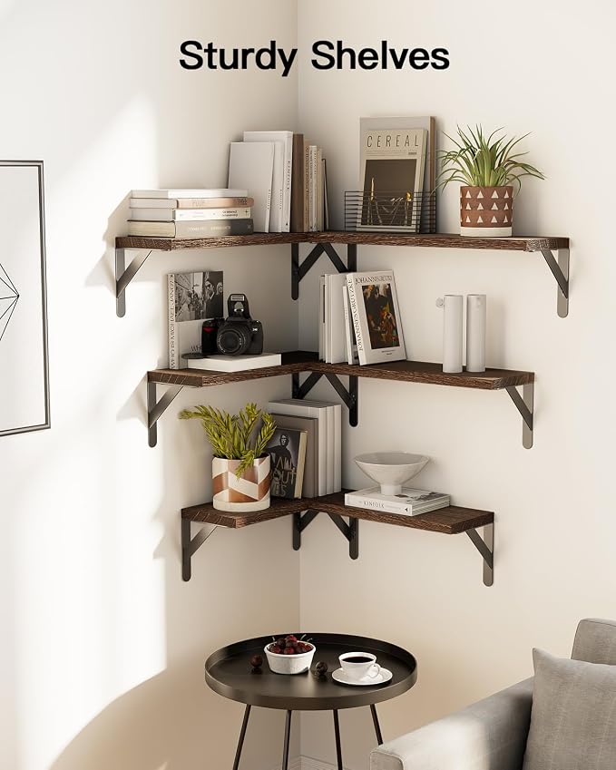AMADA HOMEFURNISHING Wall Shelves Set of 6, Rustic Farmhouse Floating Shelves - Image 4
