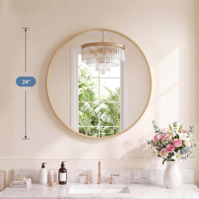DUMOS 24-Inch Round Wall Mirror, Bathroom Wall Circle Mirror - Image 2