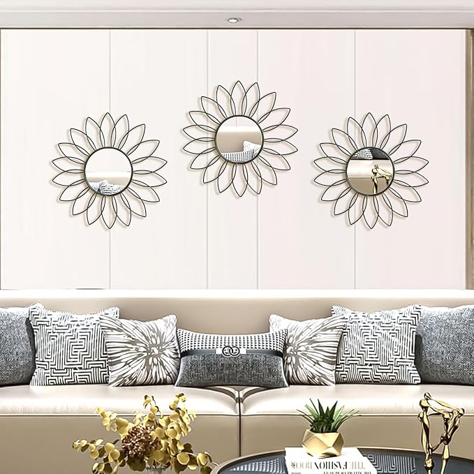 3 Pack Metal Mirrors for Wall Sunburst Wall Mirrors Home Décor Decorative - Image 6