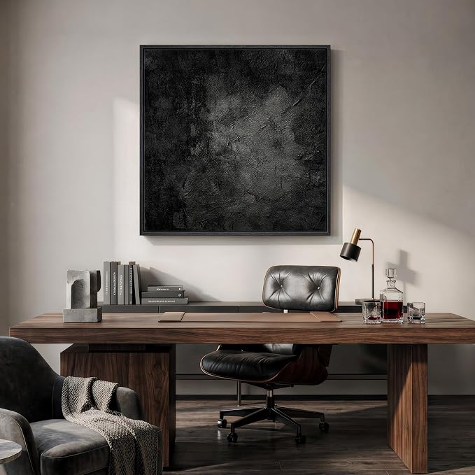 Large Framed Black Abstract Wall Art, Modern Square Canvas Painting Artwork - Image 3