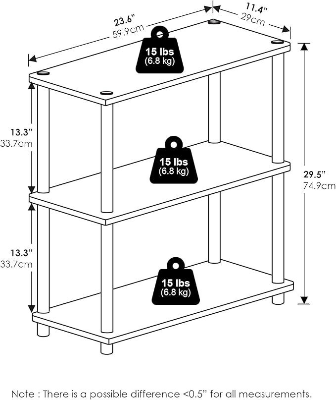 Furinno Turn-N-Tube Storage Shelves Set of 2, 3-Tier Book Shelf, Corner Shelf - Image 3