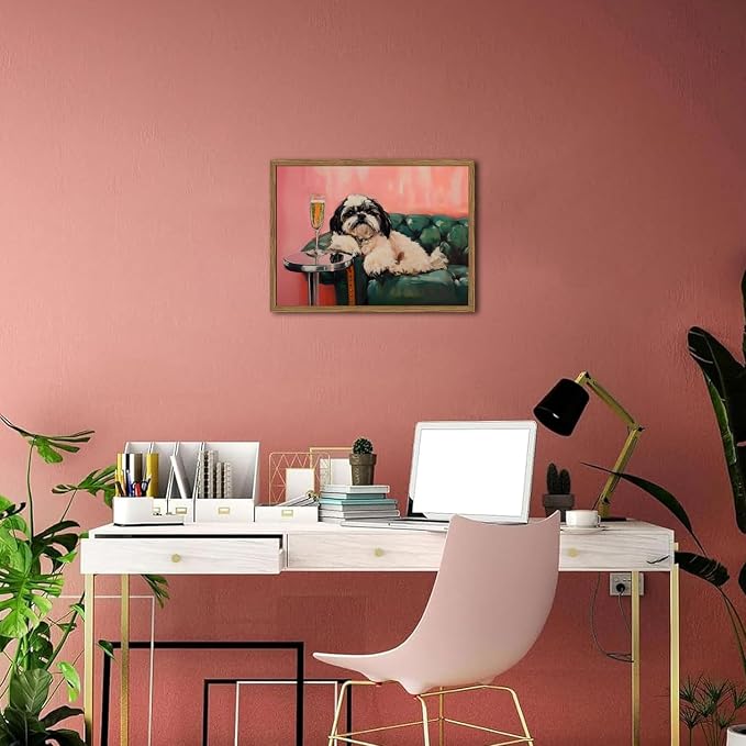 Funny Dog Wall Art, Cute Animal On Couch Bar Cart Pictures Wall Decor Paintings - Image 8