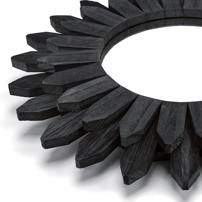 Honiway Black Wall Decor Wall Mirror 12 inch Boho Wall Decor Wood Decorative - Image 2