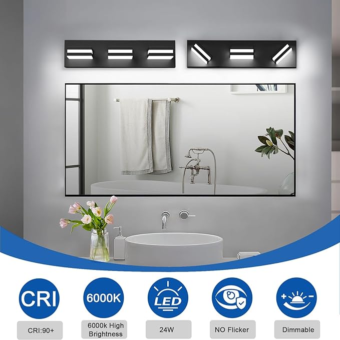 IZORRO LED Modern Bathroom Lights Fixtures, Matte Black Acrylic Wall Lighting - Image 4