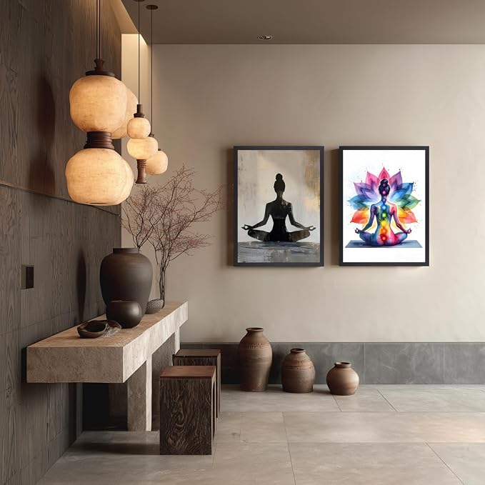 GELDSTEI Wood Framed Zen Wall Art, Chakra Yoga Wall Decor, Colorful Meditation - Image 6