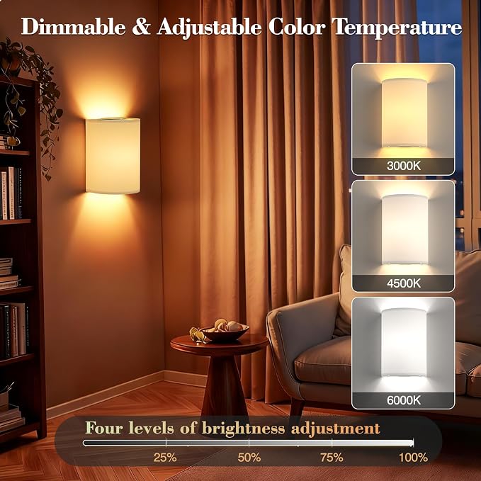 Battery Operated Wall Sconce Set of Two: 10000mAh Wireless Wall Light - Image 3