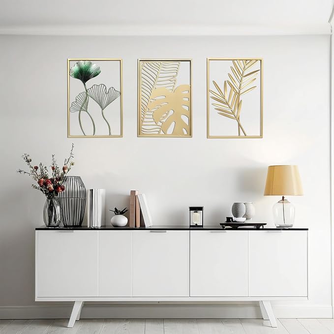 SwallowLiving Gold Wall Decor, 3 Pieces Metal Wall Art - Image 3