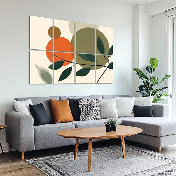 8 Pack Art Acoustic Panels Sound Absorbing Boho Botanical Leaf Orange Green - Image 6