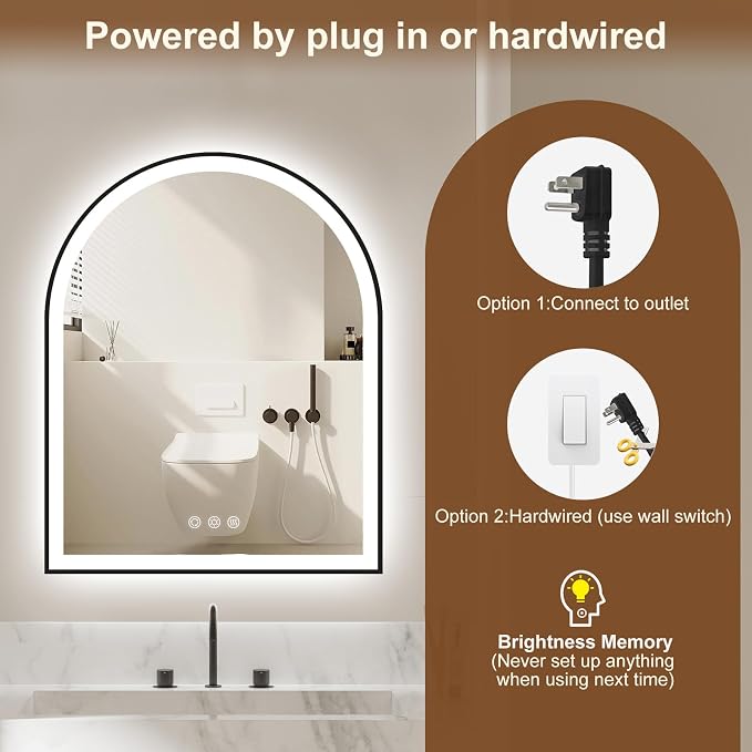 Arched LED Mirror for Bathroom 24"x30", 3 Color Changing, Shatterproof - Image 5