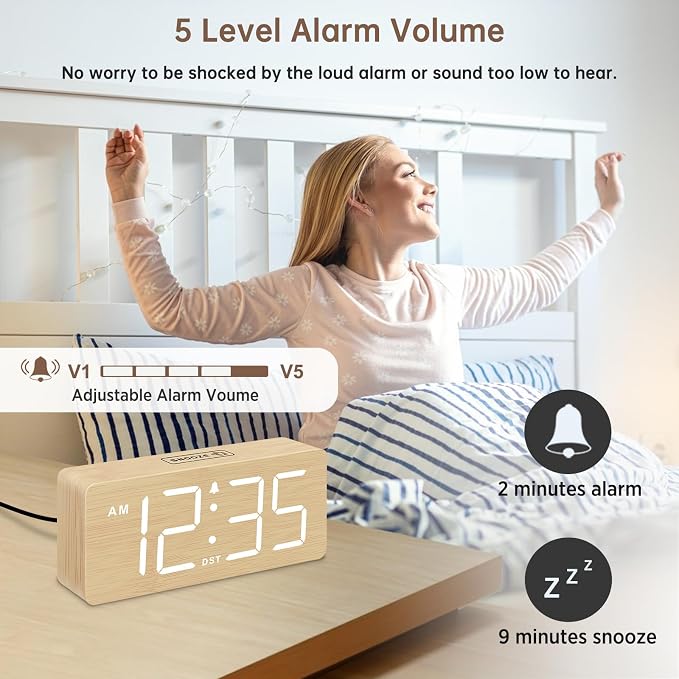 DreamSky Wooden Digital Alarm Clock - Image 3