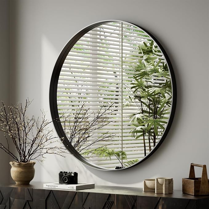 VooBang 24 inch Round Bathroom Mirror, Balck Modern Circle Wall Mounted Mirror - Image 5