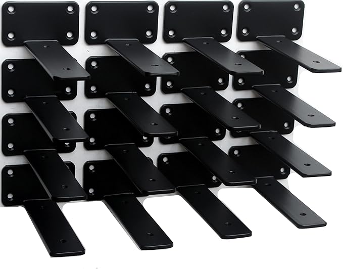16 Pack - 6 inch Black Hidden L Shelf Bracket Iron Floating Shelf Brackets by MHMYDZ